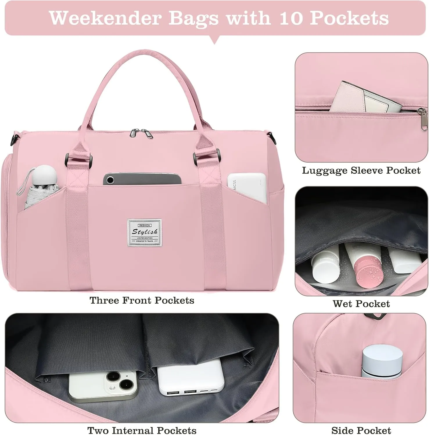 Travel Duffle Bag, Weekender Bag with Shoe Compartment, Carry On Tote Bags for Women, Travel Essentials Sport Gym Bag for Men, Hospital Bag for Labor and Delivery, Overnight Bag with Trolley Sleeve