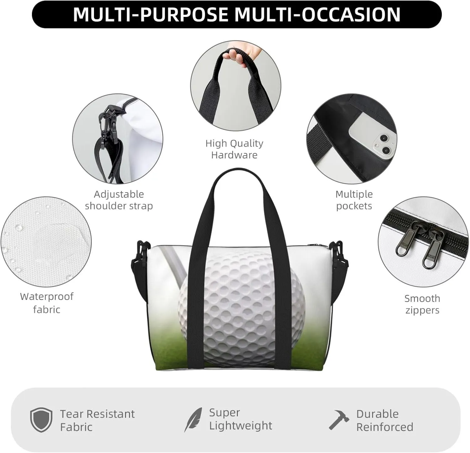 Travel Duffle Bag Weekender Bags for Men Women Adjustable Large Capacity Weekender Overnight Bag Carry On Tote Bags Waterproof Sport Gym Bag for Travel Yoga, Golf Ball, One Size