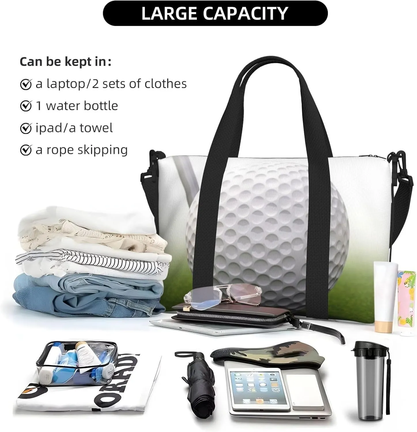 Travel Duffle Bag Weekender Bags for Men Women Adjustable Large Capacity Weekender Overnight Bag Carry On Tote Bags Waterproof Sport Gym Bag for Travel Yoga, Golf Ball, One Size