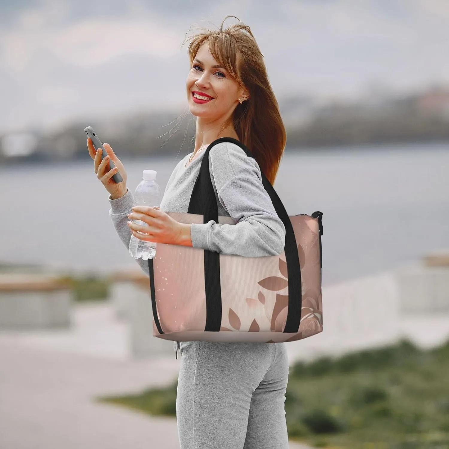 Travel Duffle Bag Weekender Bags for Men Women Adjustable Large Capacity Weekender Overnight Bag Carry On Tote Bags Waterproof Sport Gym Bag for Travel Yoga, Rose Gold Wallpaper, One Size