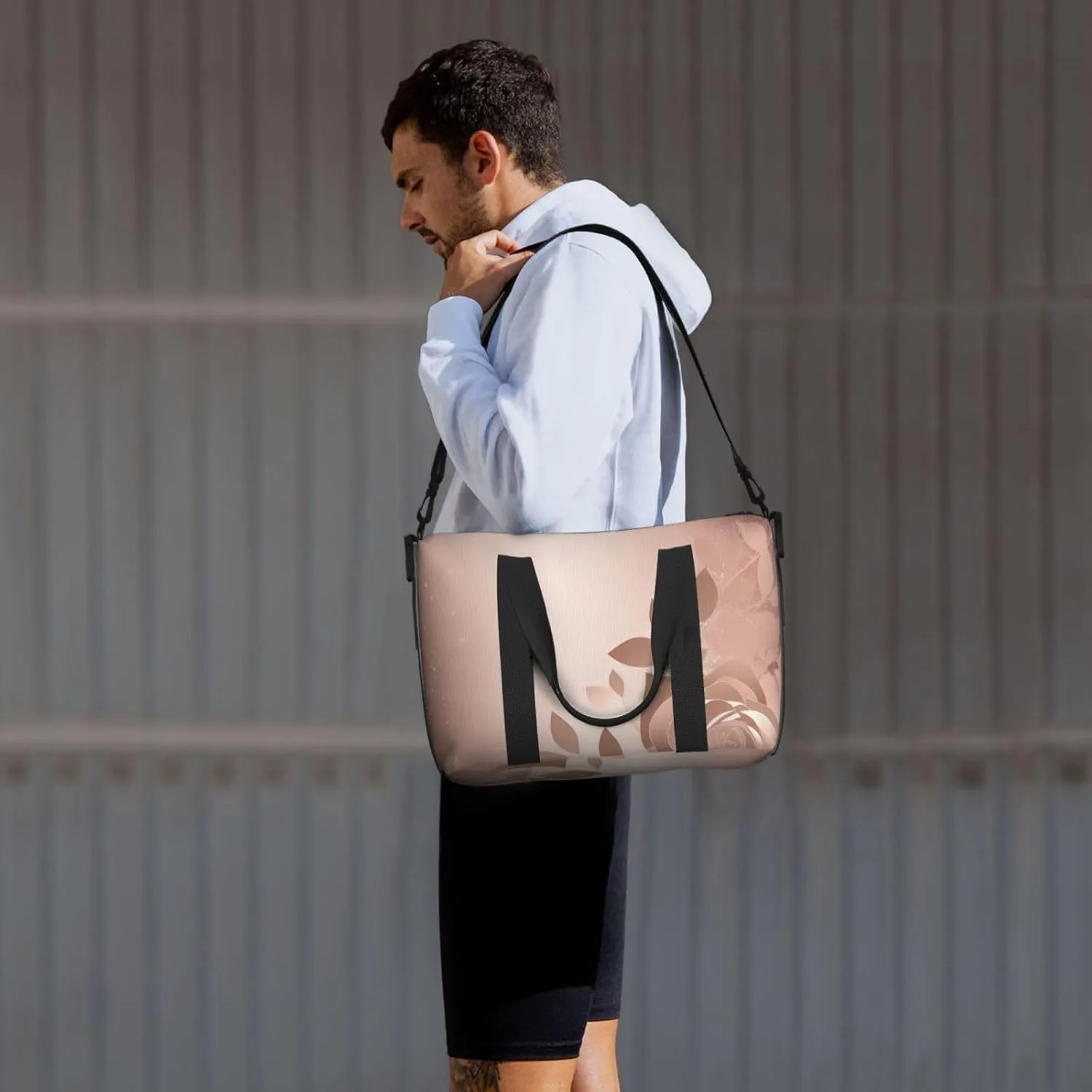 Travel Duffle Bag Weekender Bags for Men Women Adjustable Large Capacity Weekender Overnight Bag Carry On Tote Bags Waterproof Sport Gym Bag for Travel Yoga, Rose Gold Wallpaper, One Size