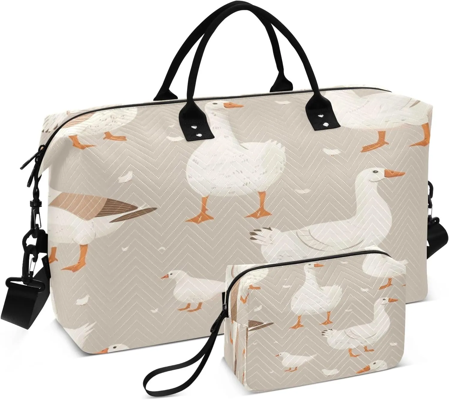 Travel Duffle Bag, White Gooses Gym Bag with Storage Bag Weekender Overnight Bag for Men Women Trip Sports Yoga