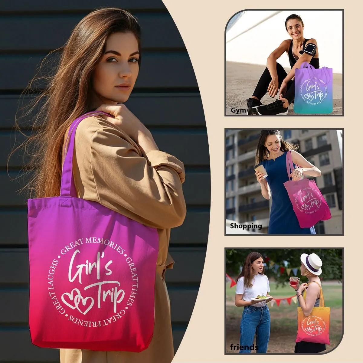 Travel Gifts, Weekend Vacation Trip Tote Bag, Weekender Bags for Women Friends, Friendship Gifts