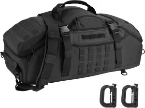 Travel Gym Duffle Bag Tactical, for Men Women Multi-functional Backpack,3 in 1 Shoulder Bag Backpack Handbag for Sports Hiking Camping, Water Resistant & Easy Clean (Black, 55L)