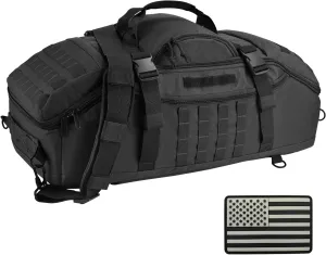 Travel Gym Duffle Bag Tactical, for Men Women Multi-functional Backpack,3 in 1 Shoulder Bag Backpack Handbag for Sports Hiking Camping, Water Resistant & Easy Clean with National Flag (Black, 65L)