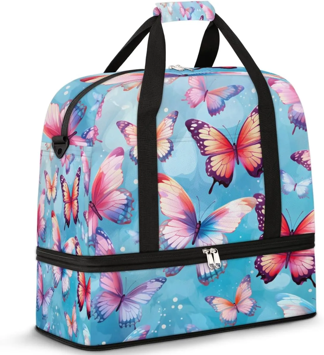 Travel Weekend Bag Butterfly Sports Tote Gym Bags for Women Men, Flock of Butterflies Shoulder Weekender Overnight Bag with Shoes