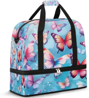 Travel Weekend Bag Butterfly Sports Tote Gym Bags for Women Men, Flock of Butterflies Shoulder Weekender Overnight Bag with Shoes