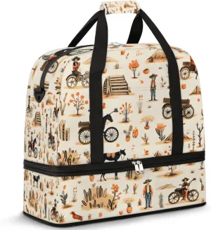 Travel Weekend Bag Farmers Harvest Sports Tote Gym Bags for Women Men, Farmland Shoulder Weekender Overnight Bag with Shoes