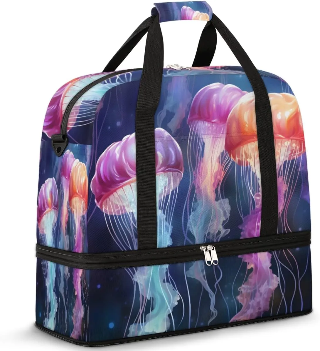Travel Weekend Bag Jellyfish Sports Tote Gym Bags for Women Men, Aquatic Animal Shoulder Weekender Overnight Bag with Shoes