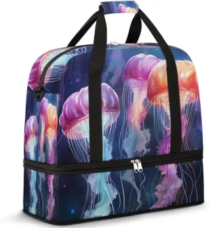 Travel Weekend Bag Jellyfish Sports Tote Gym Bags for Women Men, Aquatic Animal Shoulder Weekender Overnight Bag with Shoes