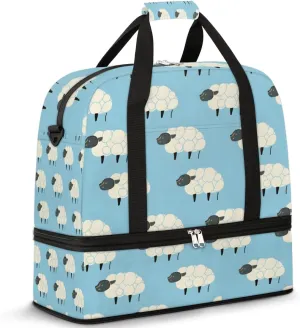 Travel Weekend Bag Lamb Sheep Sports Tote Gym Bags for Women Men, Cute Sheep Shoulder Weekender Overnight Bag with Shoes