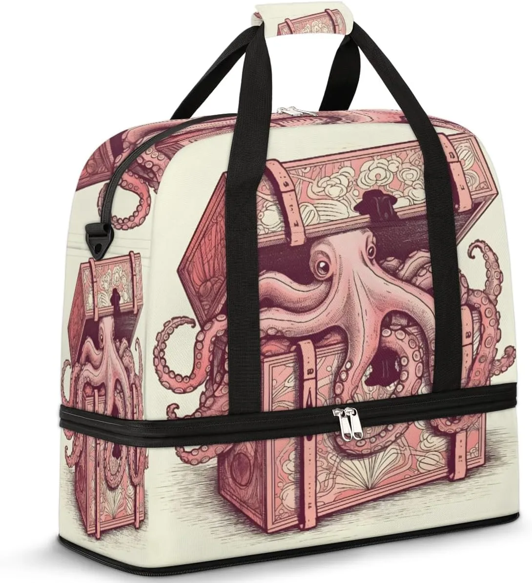 Travel Weekend Bag Octopus Sports Tote Gym Bags for Women Men, Aquatic Animal Shoulder Weekender Overnight Bag with Shoes