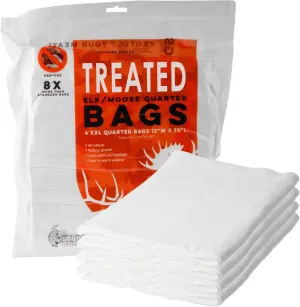 Treated Heavy Duty Game Bags | Available in Packs of 4 Deer, Elk, or Moose Quarter Bags, or as a Single Deer Full Body Bag | Reusable, Breathable & Stretchable Meat Bags | Vacuum Sealed