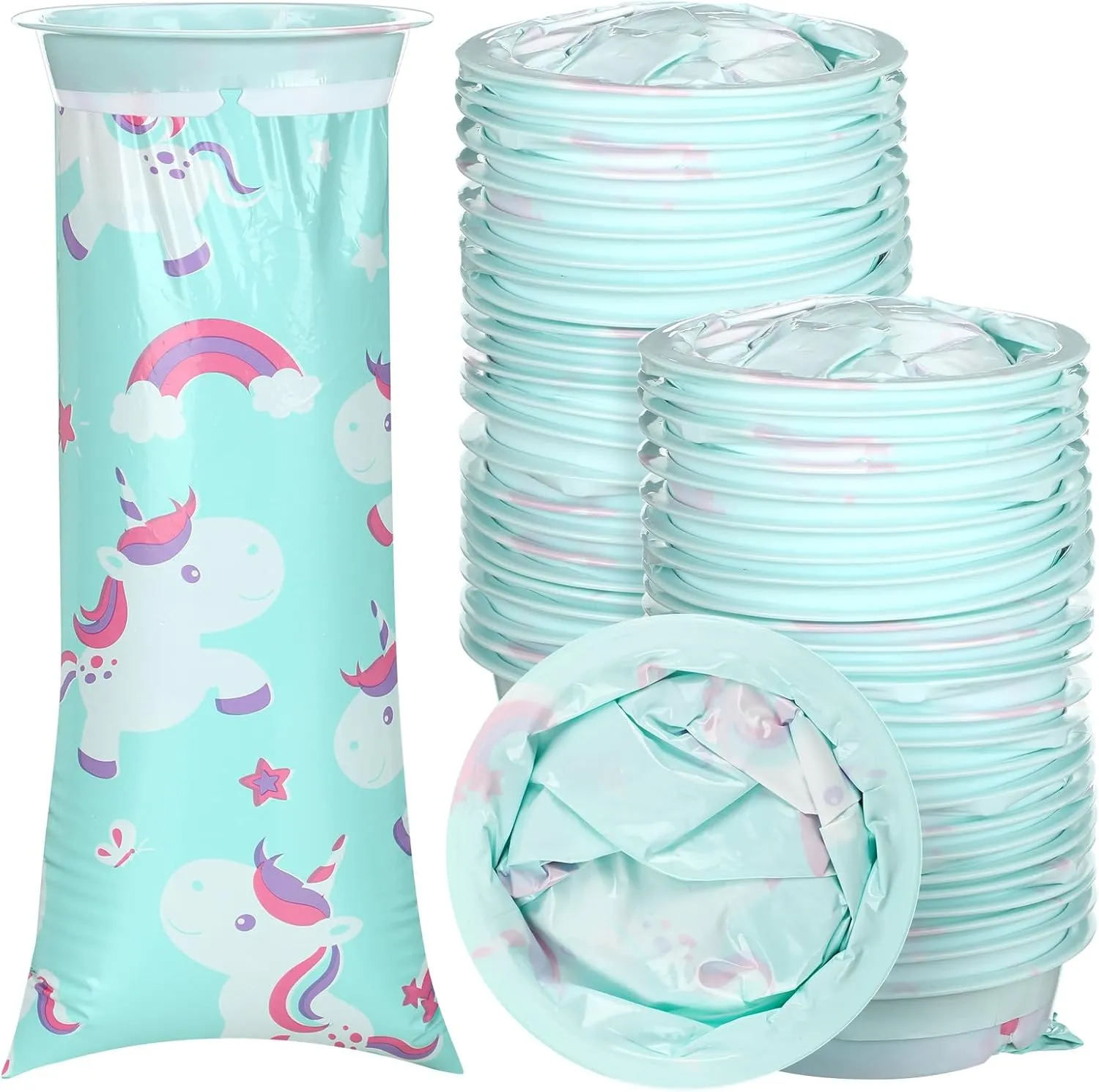 TrelaCo 50 Pack Kids Vomit Bags Disposable Nausea Emesis Travel Bags with Cute Unicorn 1000 ml Leak Proof Self Sealing for Motion Car Bus Sickness Taxis Airplane
