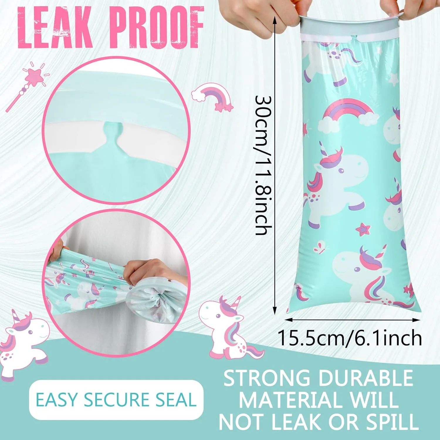 TrelaCo 50 Pack Kids Vomit Bags Disposable Nausea Emesis Travel Bags with Cute Unicorn 1000 ml Leak Proof Self Sealing for Motion Car Bus Sickness Taxis Airplane