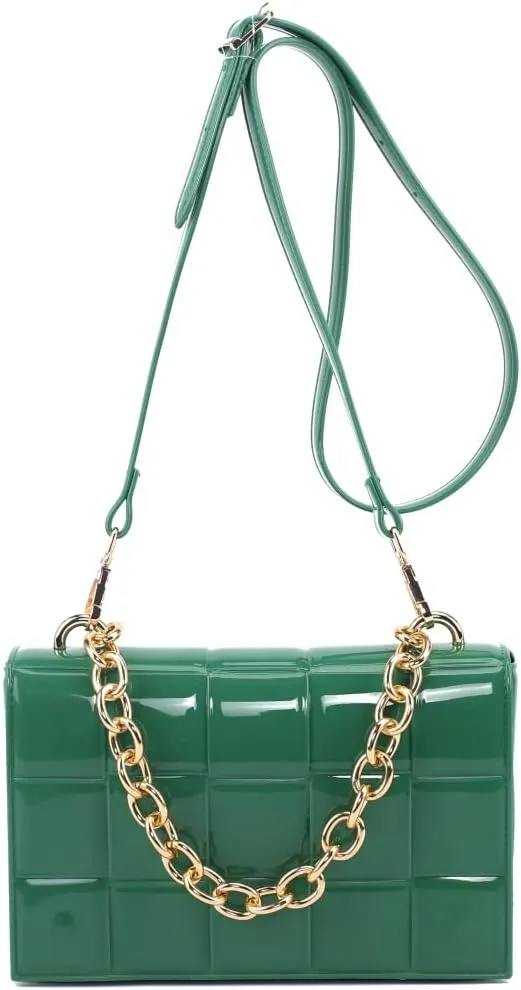 Trendeology Chain Accent Woven Effect Jelly 2-Way Shoulder Bag Crossbody