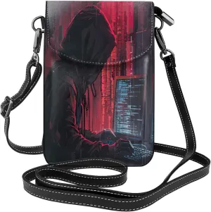 Trendy mini Hacker Attack print crossbody cell phone bag for women,everyday use and travel handbag