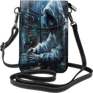Trendy mini Hacker Attack print crossbody cell phone bag for women,everyday use and travel handbag