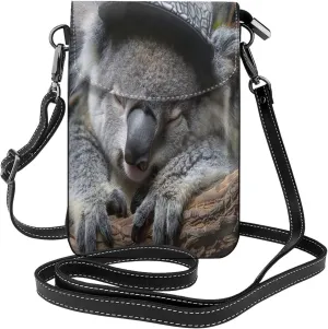 Trendy mini sleeping koala cap print crossbody cell phone bag for women,everyday use and travel handbag