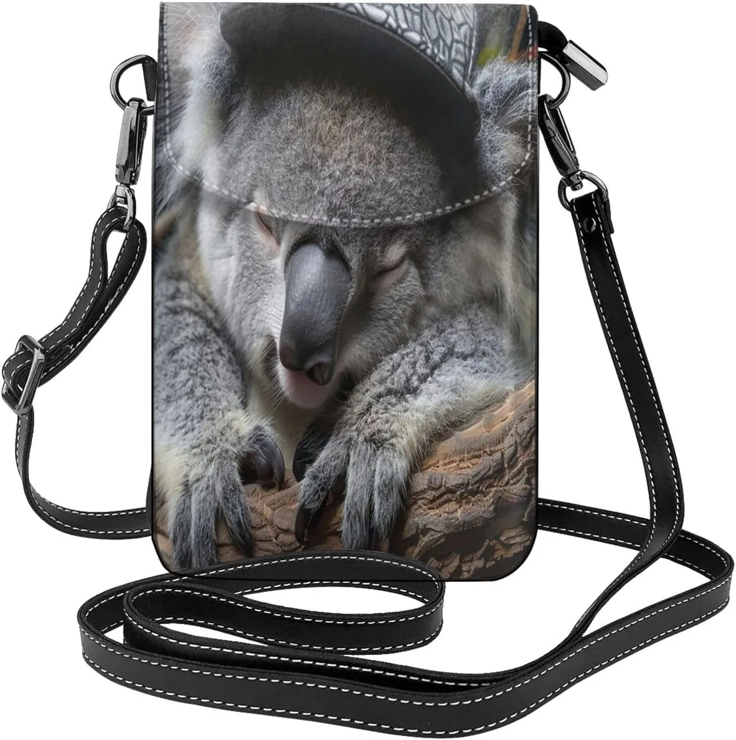 Trendy mini sleeping koala cap print crossbody cell phone bag for women,everyday use and travel handbag