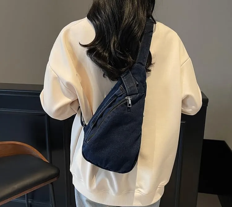 Trendy Sling Bag for Women Crossbody Sling Bag Denim Shoulder Bag Backpack Fanny Belt Bag for Sports Hiking 2025