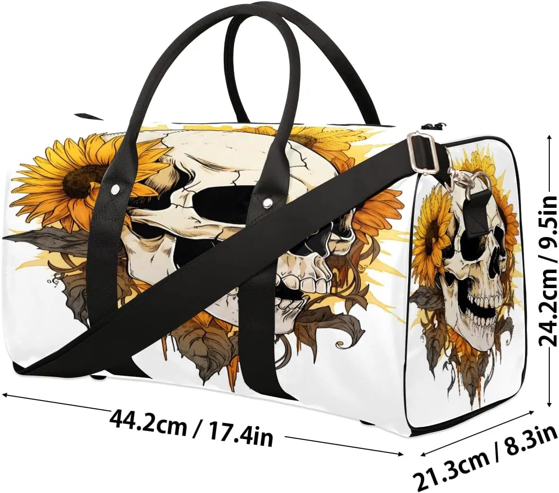 TropicalLife Sunflower Skull Travel Duffle Bag for Adult Women Men Sports Tote Gym Bag Waterproof Carry on Overnight Weekender Bag