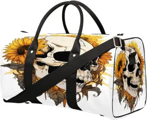 TropicalLife Sunflower Skull Travel Duffle Bag for Adult Women Men Sports Tote Gym Bag Waterproof Carry on Overnight Weekender Bag