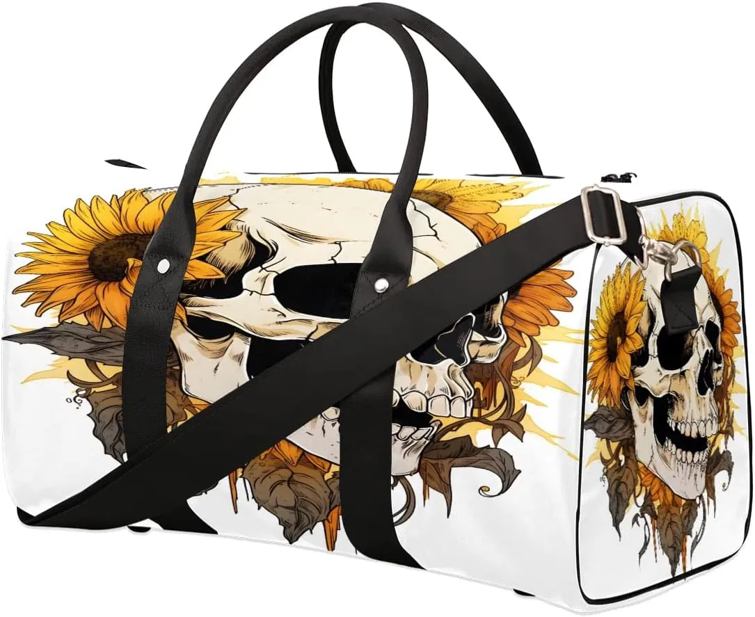 TropicalLife Sunflower Skull Travel Duffle Bag for Adult Women Men Sports Tote Gym Bag Waterproof Carry on Overnight Weekender Bag