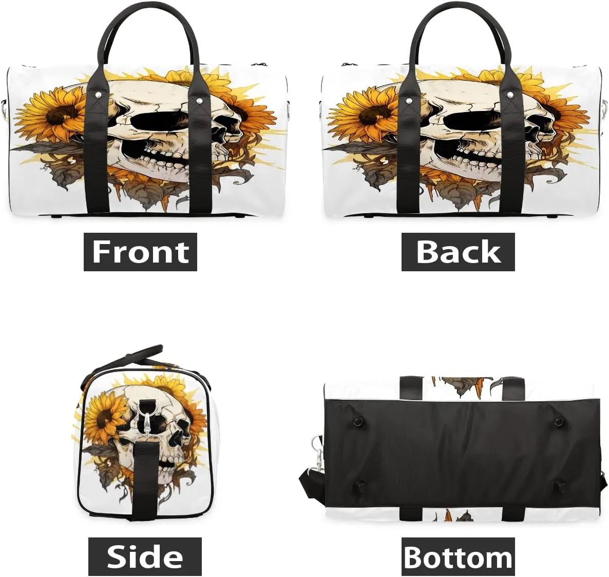 TropicalLife Sunflower Skull Travel Duffle Bag for Adult Women Men Sports Tote Gym Bag Waterproof Carry on Overnight Weekender Bag