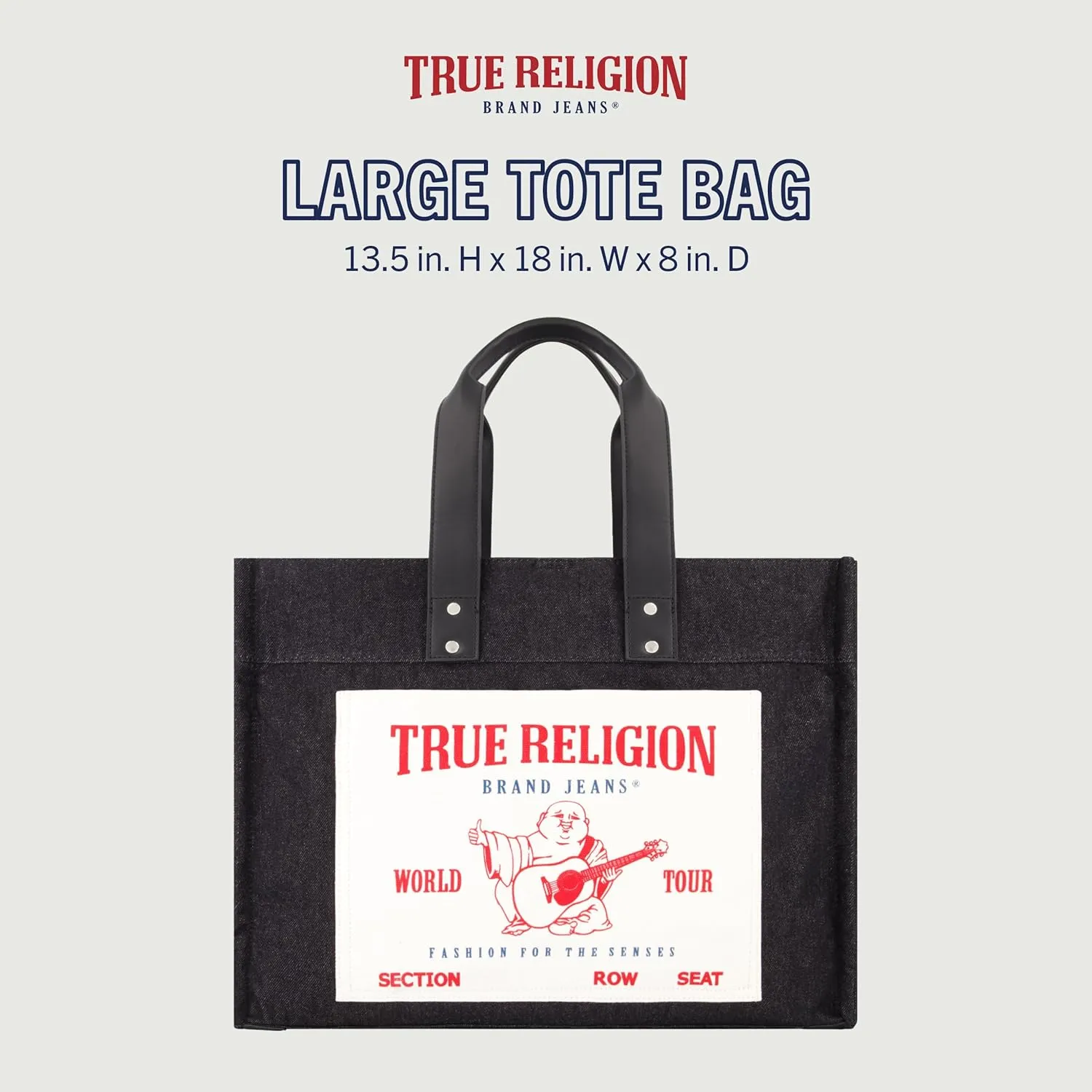 True Religion Large Tote Bag, Canvas Travel Carryall Shoulder Handbag