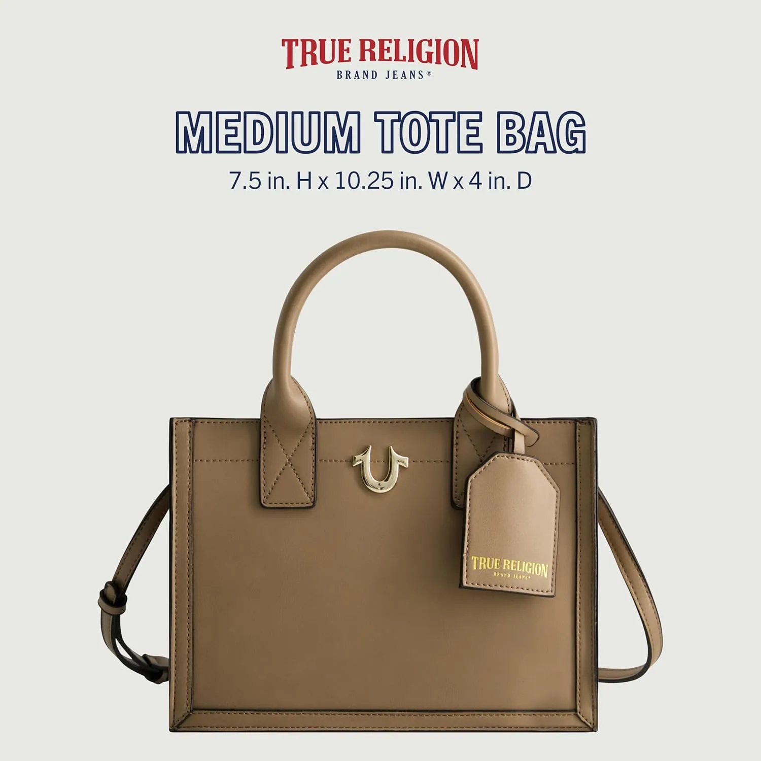 True Religion Tote, Women's Medium Travel Bag with Adjustable Strap and Horseshoe Logo