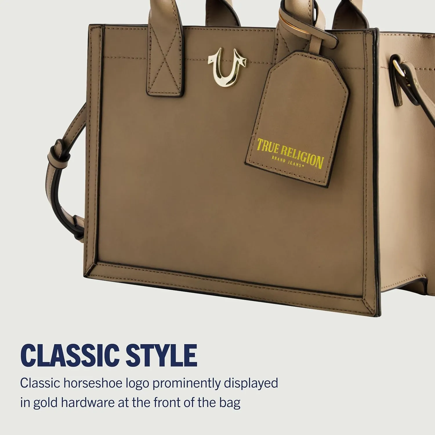 True Religion Tote, Women's Medium Travel Bag with Adjustable Strap and Horseshoe Logo