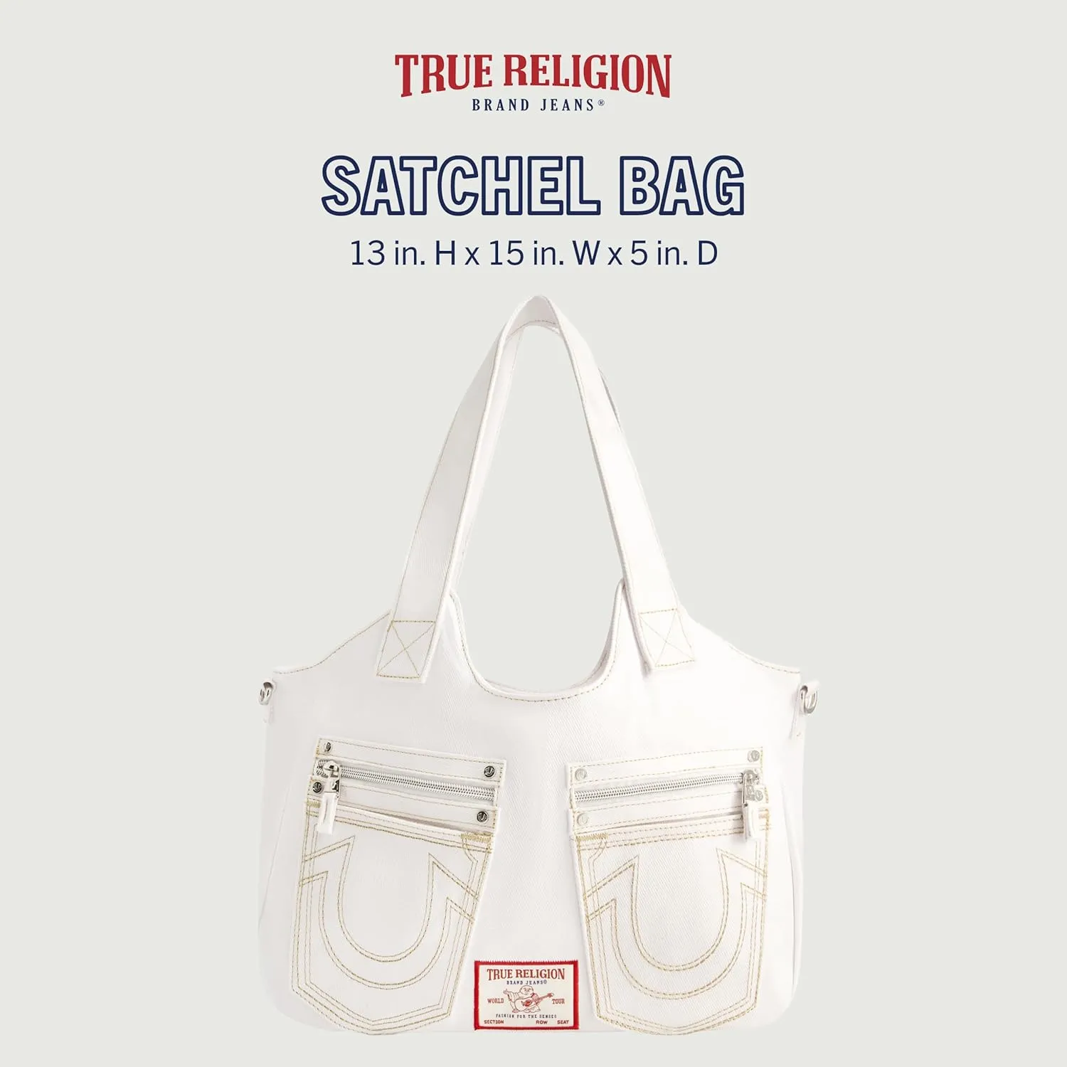 True Religion Women's Satchel Bag, Crossbody Purse Handbag with Horseshoe Logo Stitching