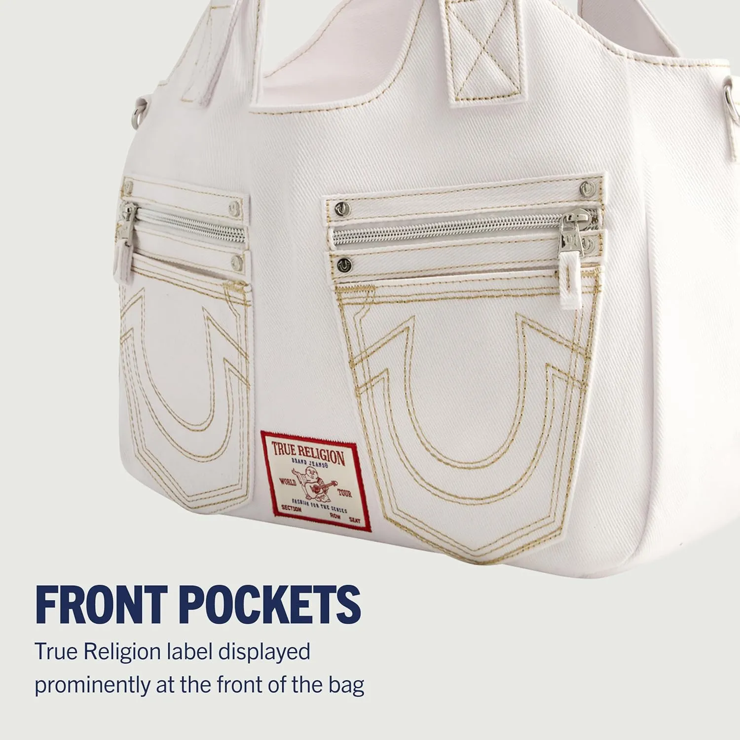 True Religion Women's Satchel Bag, Crossbody Purse Handbag with Horseshoe Logo Stitching