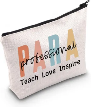 TSOTMO Paraprofessional Gift Teach Love Inspire Zipper Cosmetic Bag Appreciation Gifts For Teacher's Assistant Educator Paraeducator (PARA)