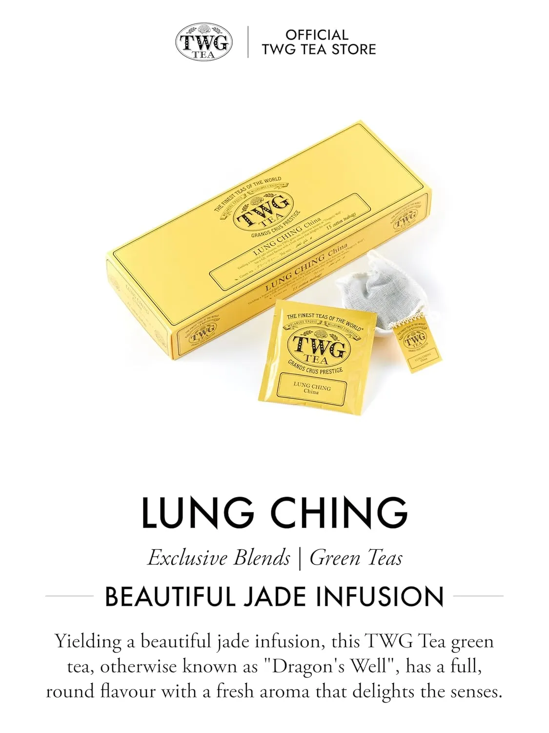 TWG Tea | Lung Ching | Green Tea | Aromatic Jade Infusion | 15 Hand Sewn Cotton Tea Bags | Gift Set