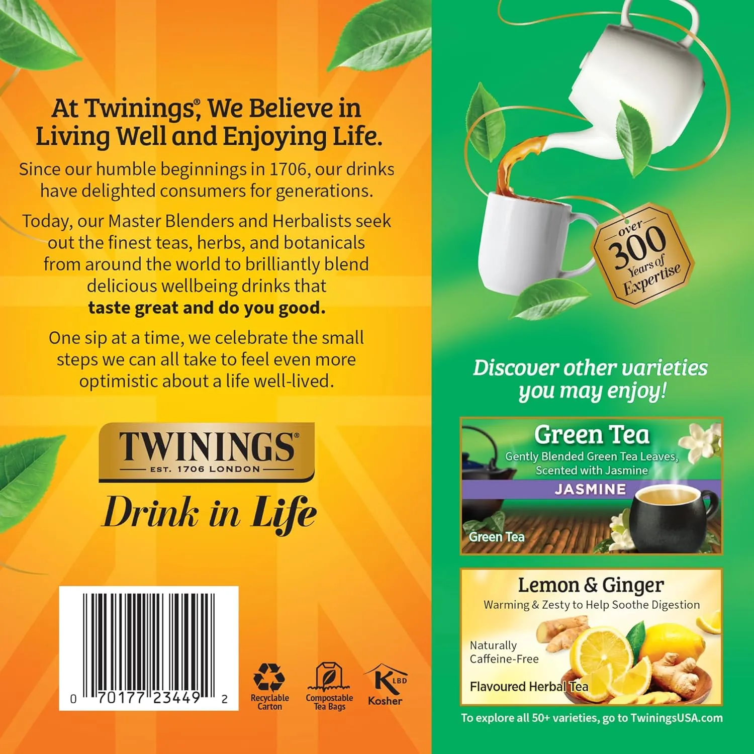 Twinings Pure Green Tea Individually Wrapped Bags, 100 Count (Pack of 1), Smooth & Refreshing, Caffeinated, Enjoy Hot or Iced