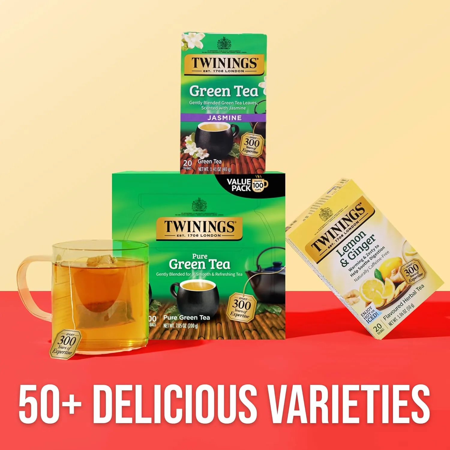 Twinings Pure Green Tea Individually Wrapped Bags, 100 Count (Pack of 1), Smooth & Refreshing, Caffeinated, Enjoy Hot or Iced