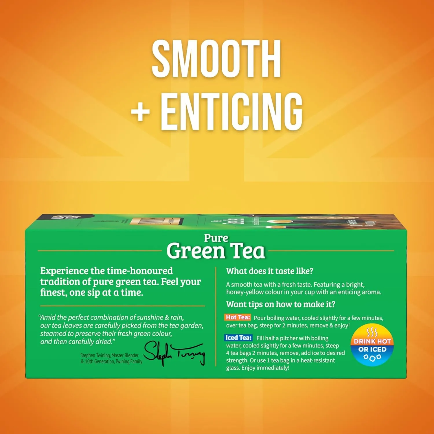 Twinings Pure Green Tea Individually Wrapped Bags, 100 Count (Pack of 1), Smooth & Refreshing, Caffeinated, Enjoy Hot or Iced