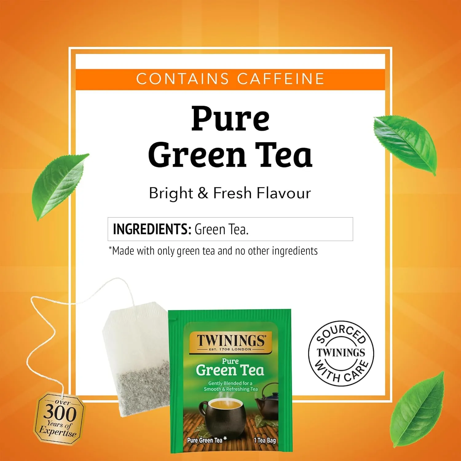Twinings Pure Green Tea Individually Wrapped Bags, 100 Count (Pack of 1), Smooth & Refreshing, Caffeinated, Enjoy Hot or Iced