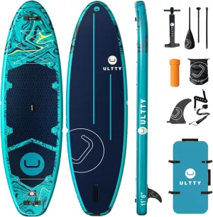 U ULTTY 11'6×35" Super Wide Inflatable Paddle Board, Ultra Stable Stand Up Paddleboards for 450lb/3 People/Family/Big Size w/Shoulder Strap, 100L Backpack, All-Round Sup Board, US Fin