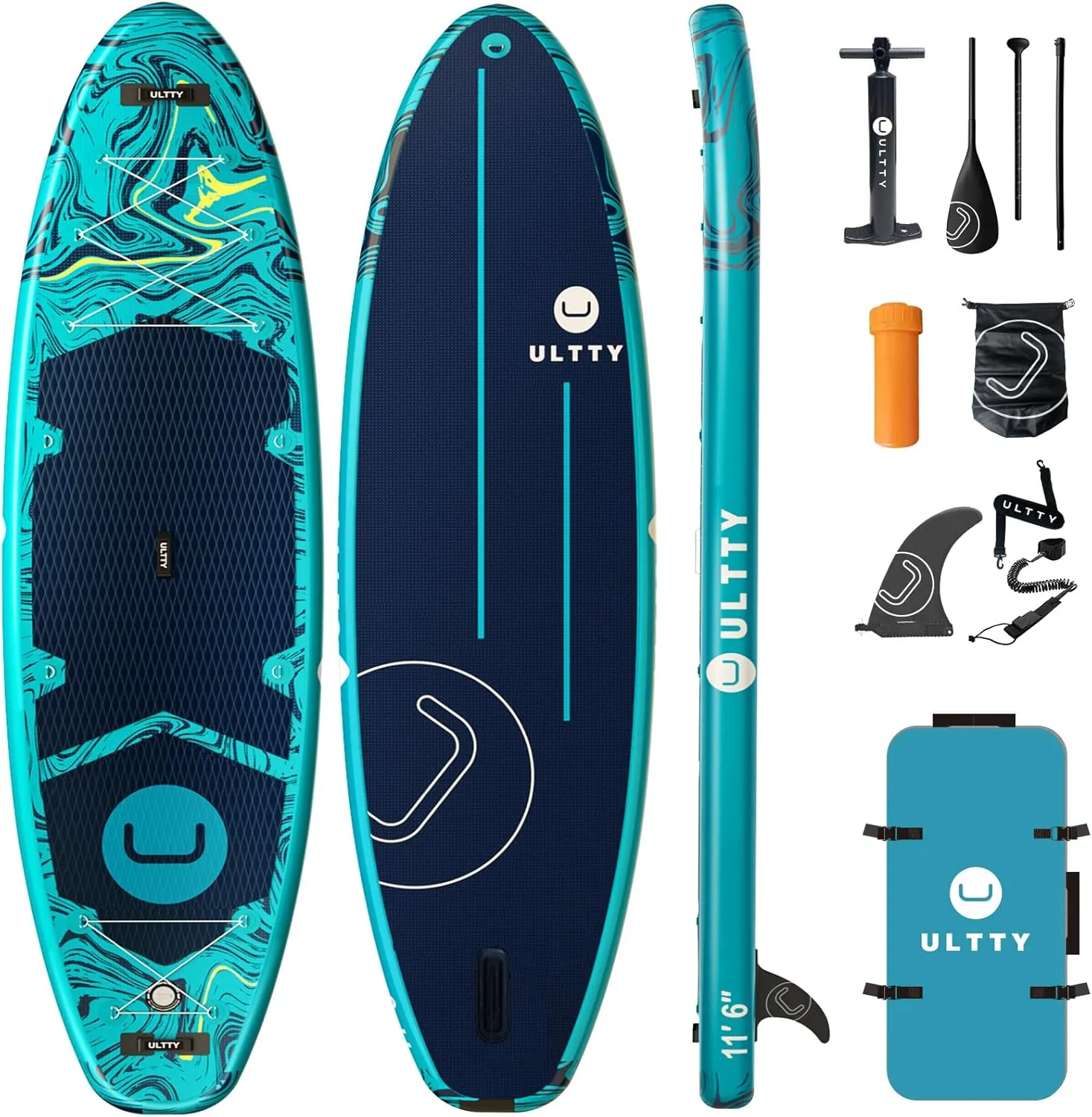 U ULTTY 11'6×35" Super Wide Inflatable Paddle Board, Ultra Stable Stand Up Paddleboards for 450lb/3 People/Family/Big Size w/Shoulder Strap, 100L Backpack, All-Round Sup Board, US Fin