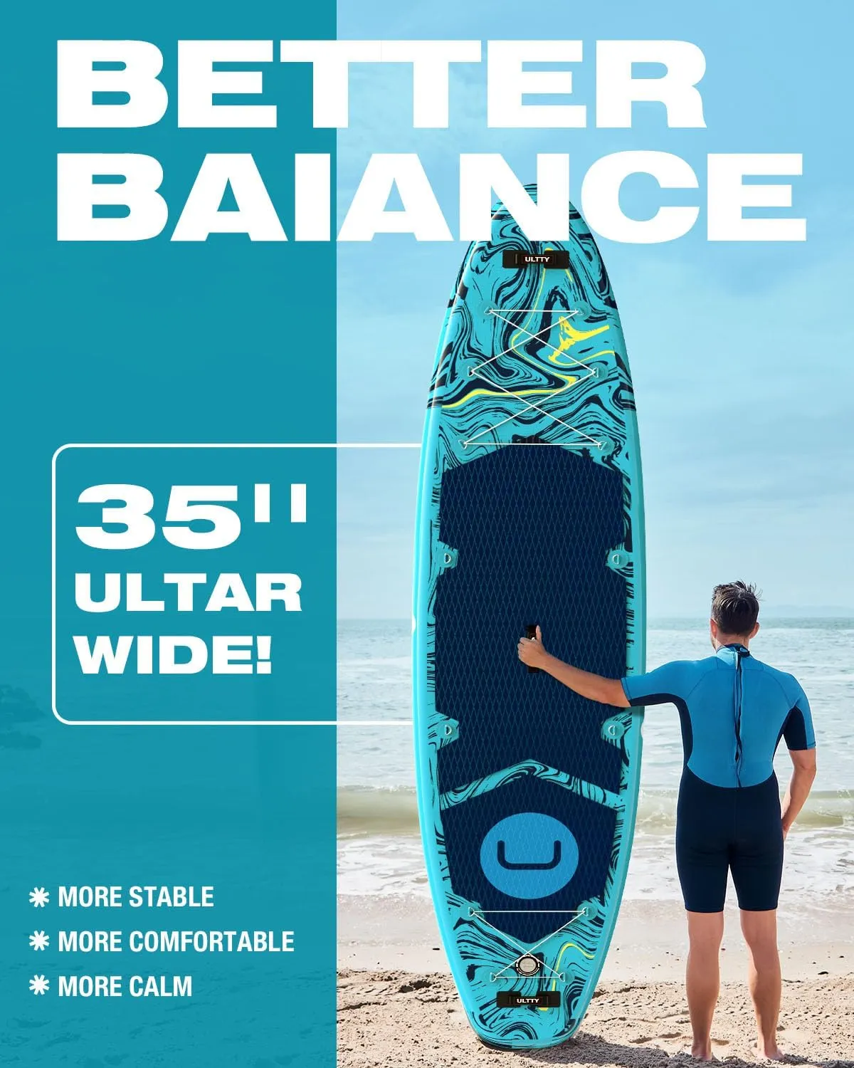 U ULTTY 11'6×35" Super Wide Inflatable Paddle Board, Ultra Stable Stand Up Paddleboards for 450lb/3 People/Family/Big Size w/Shoulder Strap, 100L Backpack, All-Round Sup Board, US Fin