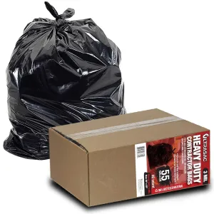 Ultrasac Heavy Duty 55 Gallon Contractor Bags - (40 Count, 3 MIL) - 38" x 58" - Large Black Plastic Trash Can Liners - 55-60 Gal Garbage Bag Drum Liners for Outdoor & Contractors