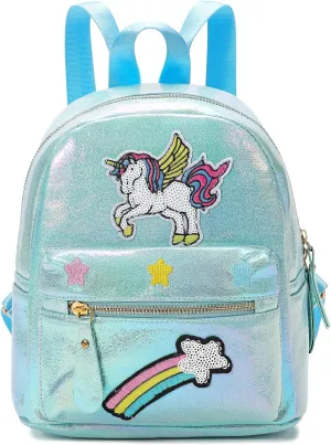 Unicorn Mini Backpack Girls Unicorn Bags Childrens (Blue)