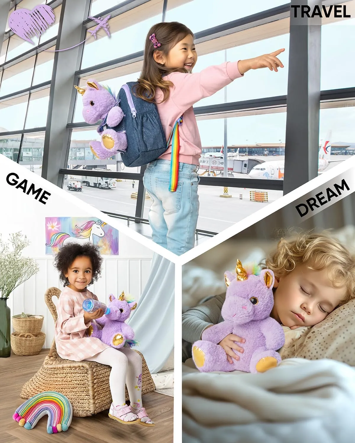 Unicorn Toys for Girls Age 4-6, Unicorn Gifts for 4 Year Old Girl, Birthday Gift 5 Year Old Boy, Small Toddler Backpack Age 2-6 (10’’h) w Detachable Purple Toy, Side&Inner Pockets, Reflective Logo