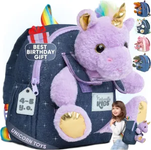 Unicorn Toys for Girls Age 4-6, Unicorn Gifts for 4 Year Old Girl, Birthday Gift 5 Year Old Boy, Small Toddler Backpack Age 2-6 (10’’h) w Detachable Purple Toy, Side&Inner Pockets, Reflective Logo