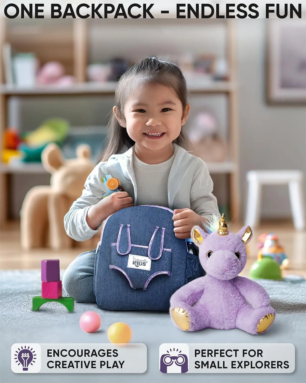 Unicorn Toys for Girls Age 4-6, Unicorn Gifts for 4 Year Old Girl, Birthday Gift 5 Year Old Boy, Small Toddler Backpack Age 2-6 (10’’h) w Detachable Purple Toy, Side&Inner Pockets, Reflective Logo