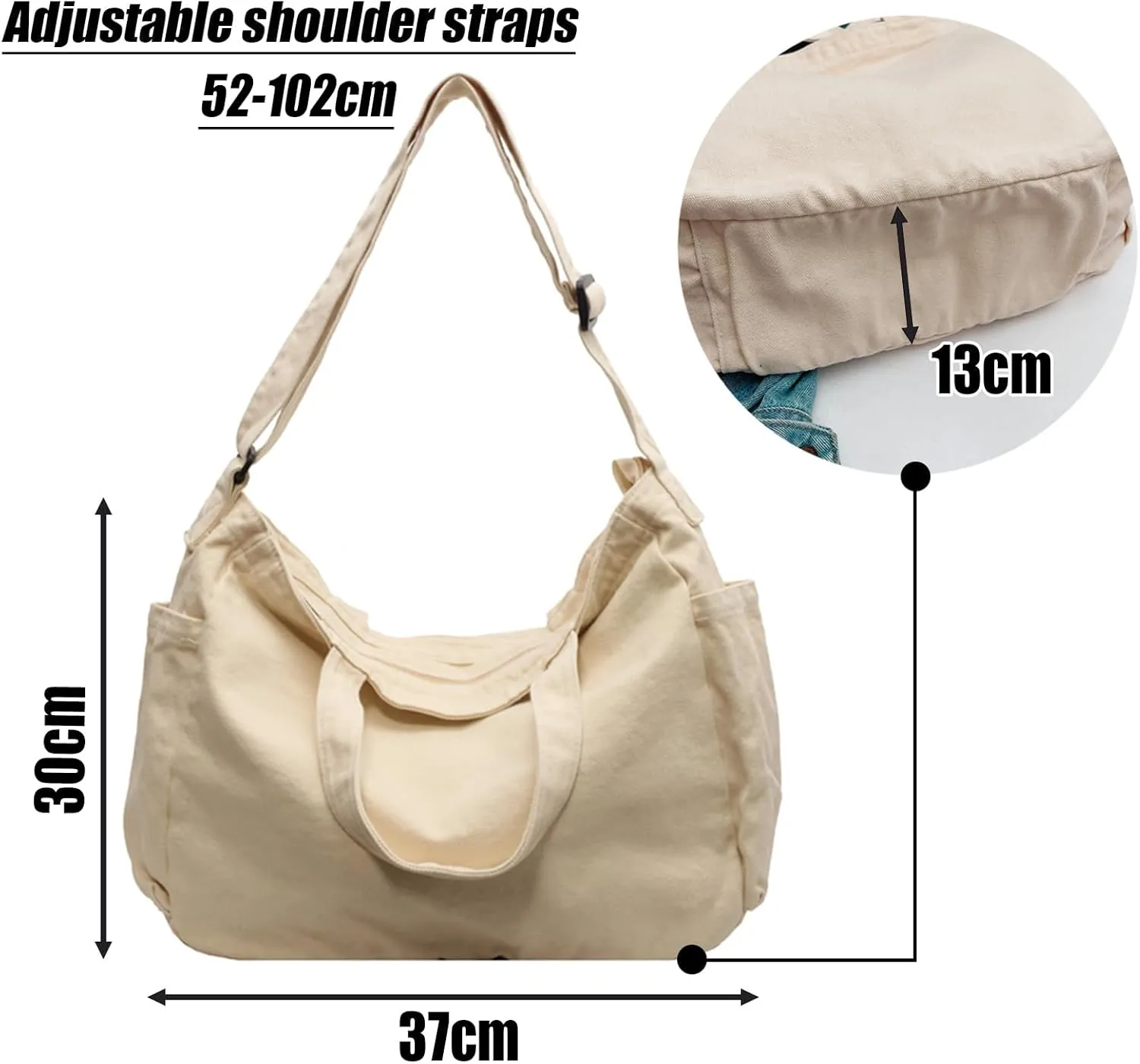 Unisex Canvas Shoulder Bag - Ladies Fashion Shopper for Everyday/Office/School/Travel