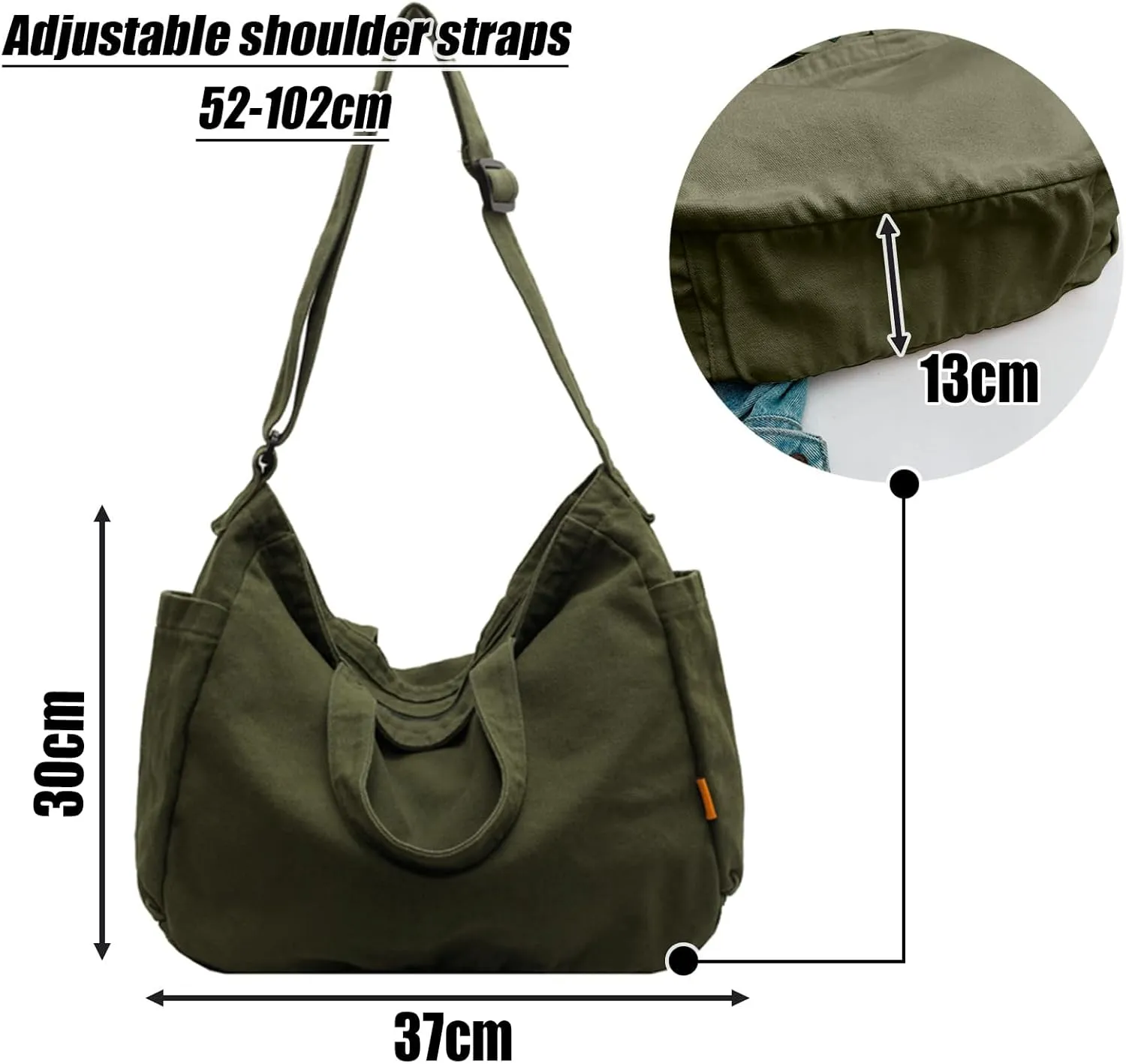 Unisex Canvas Shoulder Bag - Ladies Fashion Shopper for Everyday/Office/School/Travel